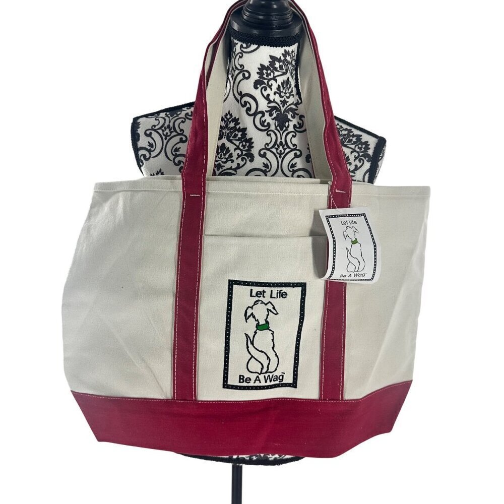 * Canvas Tote Bag With Red Trim "Let Life Be A Wag" Design